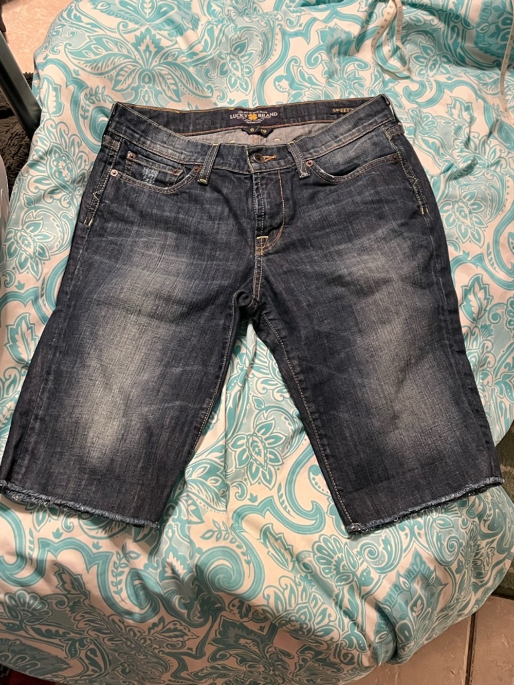 Lucky Brand Indigo Denim Shorts with Yellow Stitching